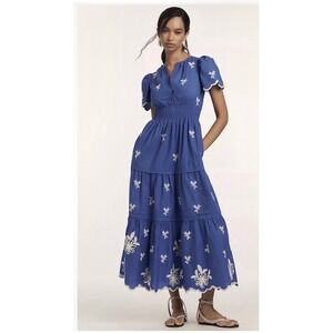 Anthropologie Somerset Maxi Dress Tiered Blue Floral Preppy Boho Vacation Large